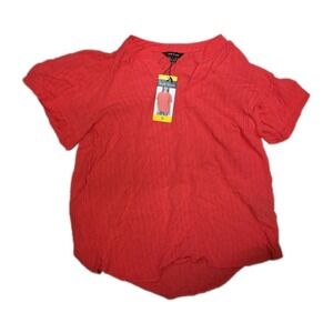 Well Worn Women's Short Sleeve V-Neck Blouse, Pink, Size S